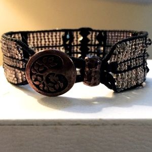 Beaded cuff braclet w black Swarovski crystals